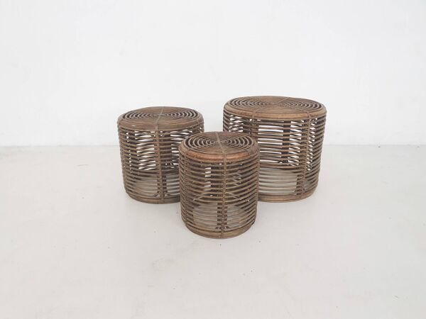 Ensemble de trois paniers ou tables d'appoint Manou attribués à Tito Agnoli, Italie 1970