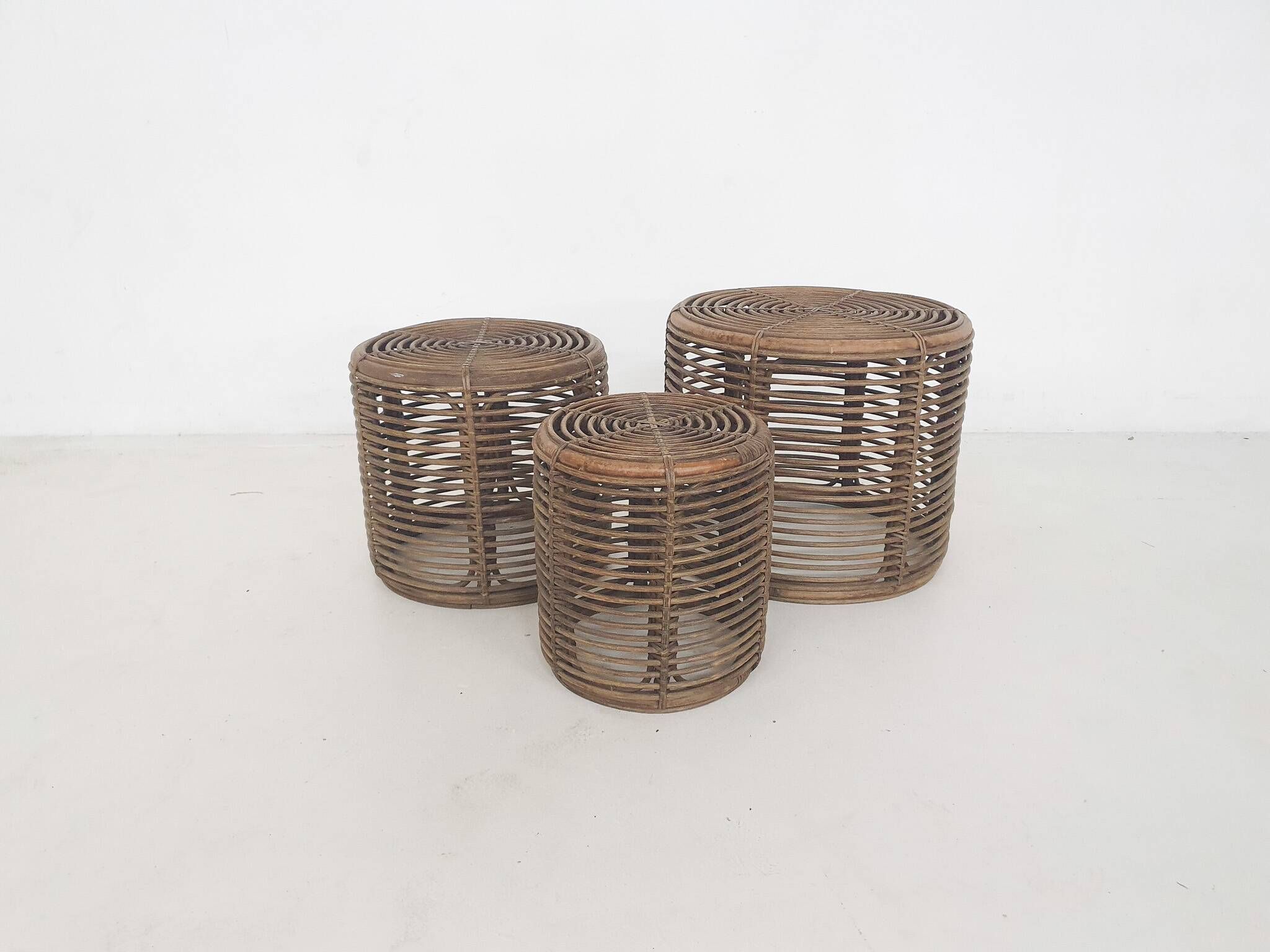 Set of three manou baskets or side tables attrb. to Tito Agnoli, Italy 1970