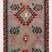 Kilim vintage anatolien tons bleu, vert et rouge géométrique, 160x317 Cm