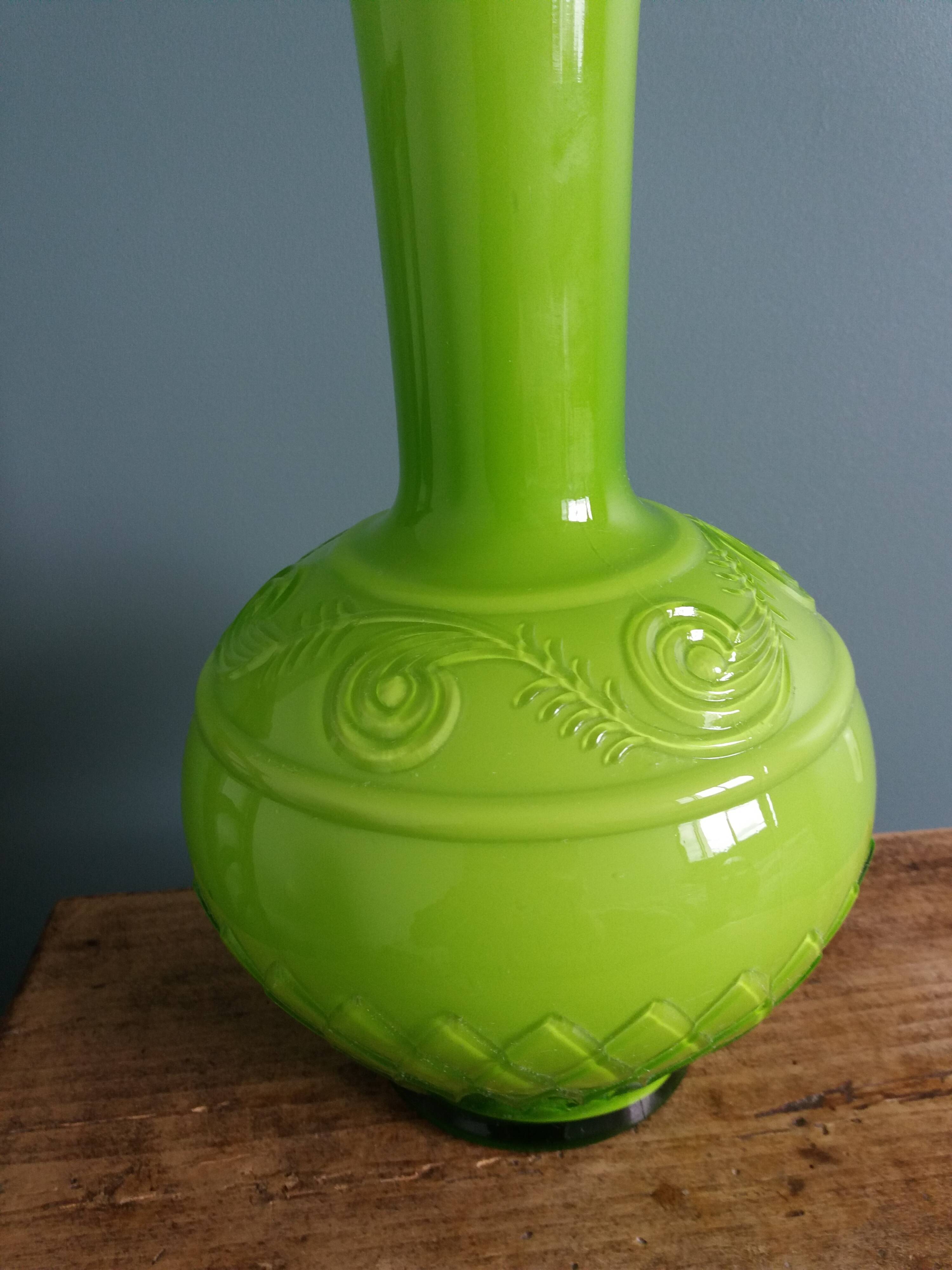 Apple green opaline glass vase