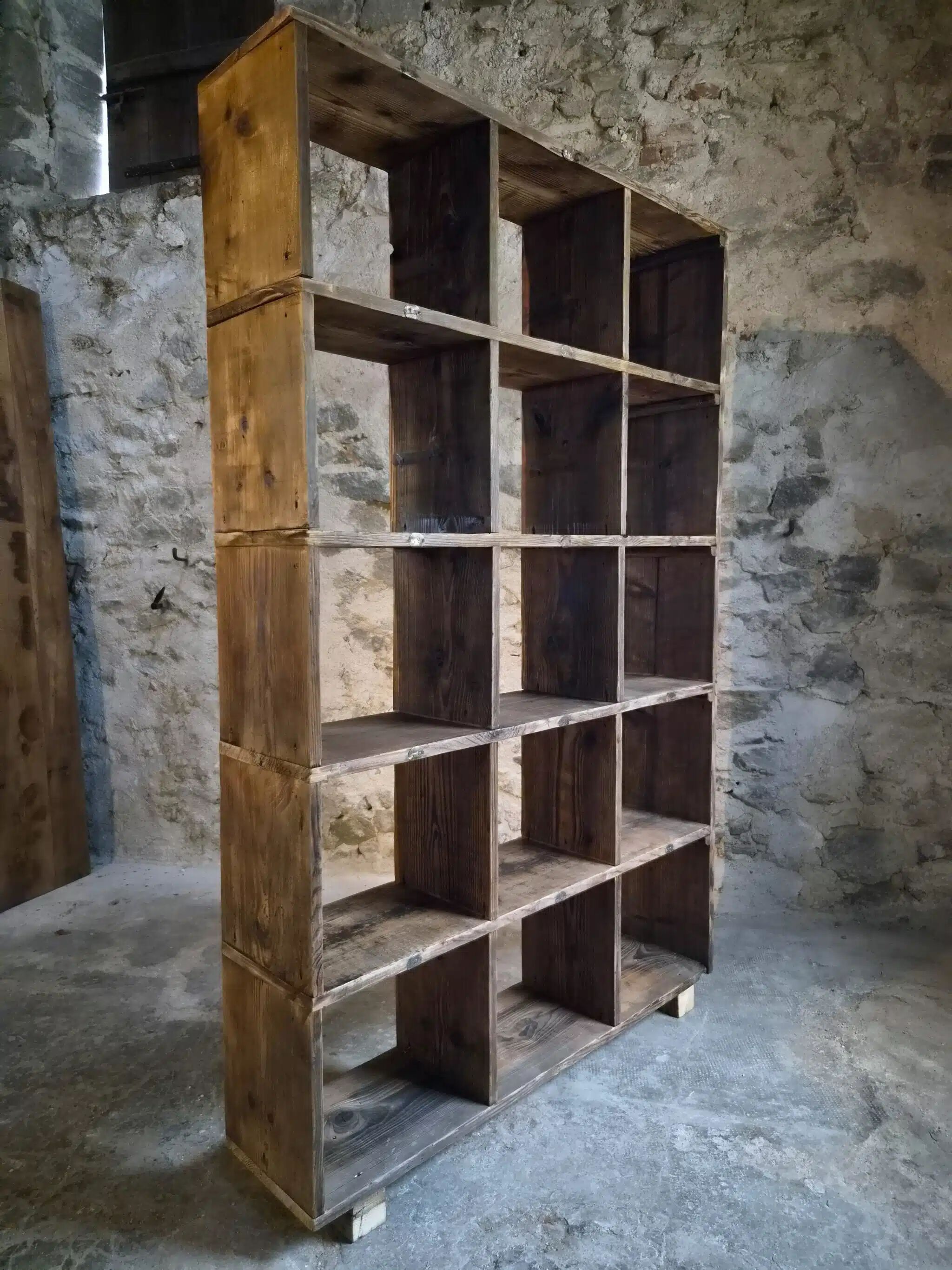 Old industrial shelf / room divider in pine, France, early 20th century