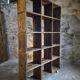 Old industrial shelf / room divider in pine, France, early 20th century