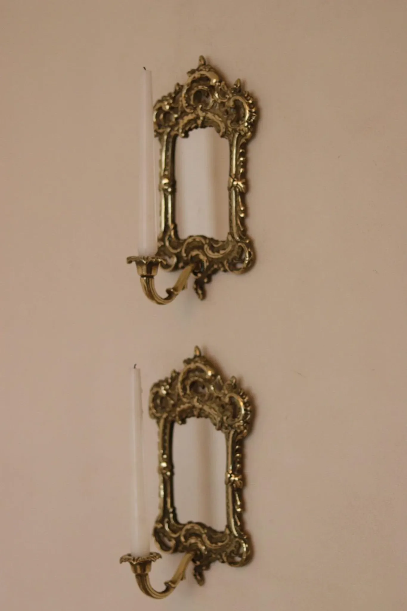 Pair of Mid-Century Swedish Brass Sconces with Mirror