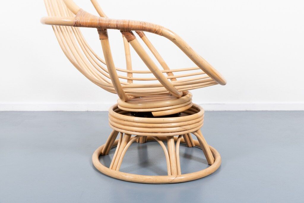 Lounge armchair with vintage bamboo side table