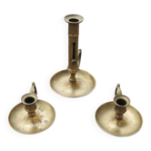 3 antique brass candlesticks with handles