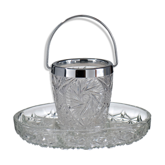Ice bucket and its vintage glass top 1960