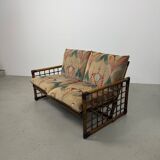 Canapé italien des années 1970 en bambou, rotin, laiton et tissu style Liberty