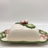 Slurry butter dish, with radish drawings. Signed "FG"