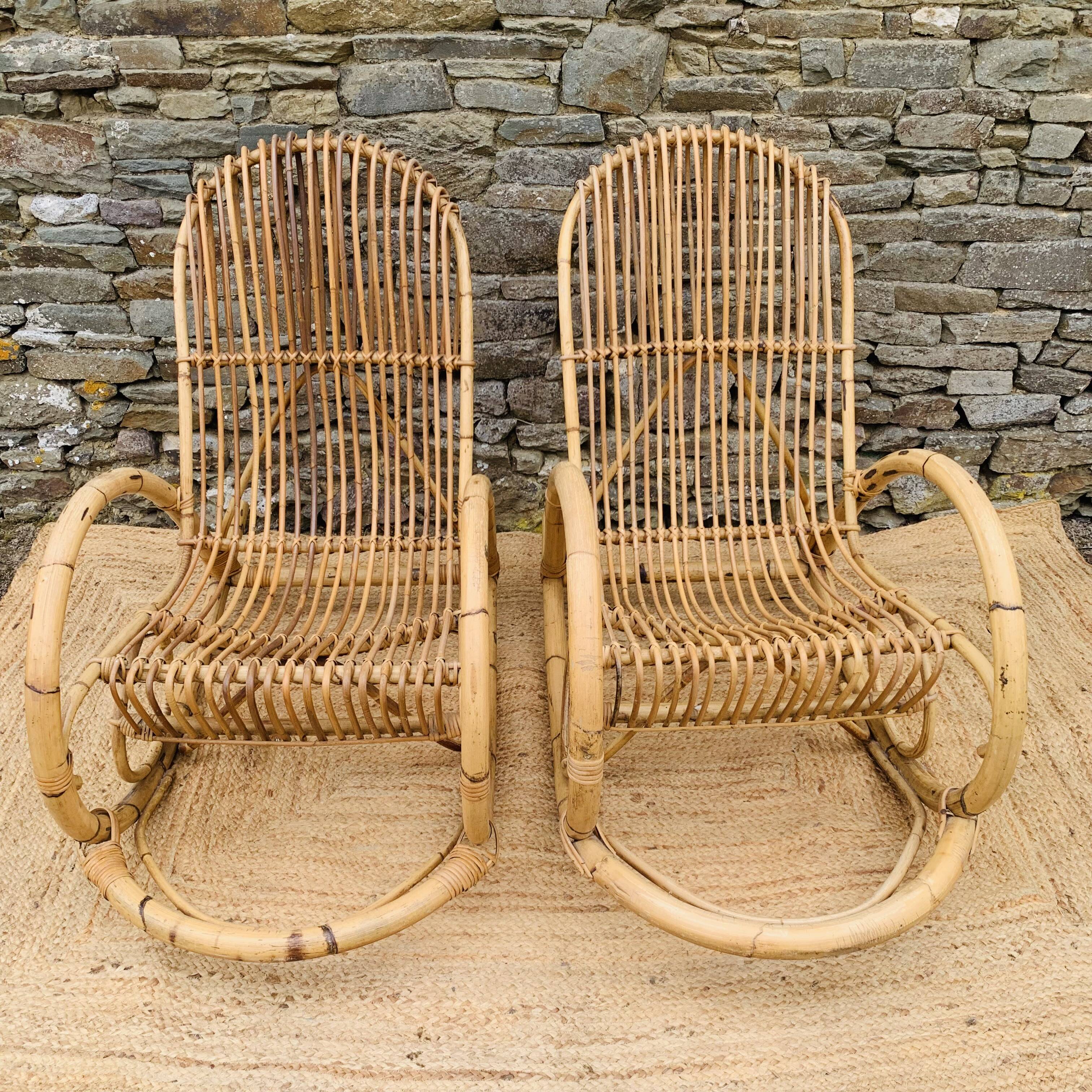Pair of rattan rocking chairs by Rohe Noordwolde