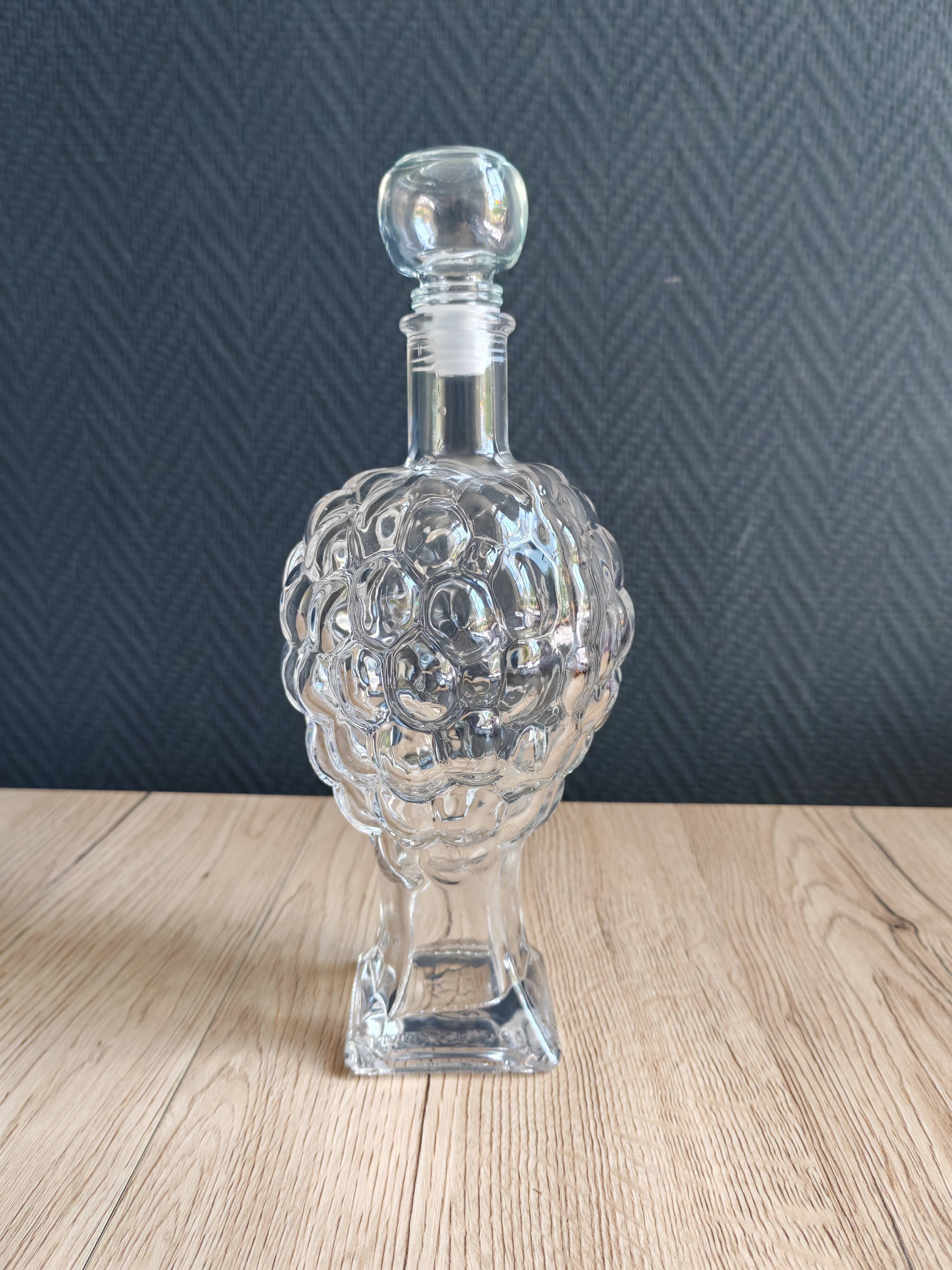 Carafe glass bottle moulded grape bunch vintage | Ball stopper