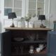 Small low Parisian sideboard re-enchanted in slate gray, medium oak waxed top.