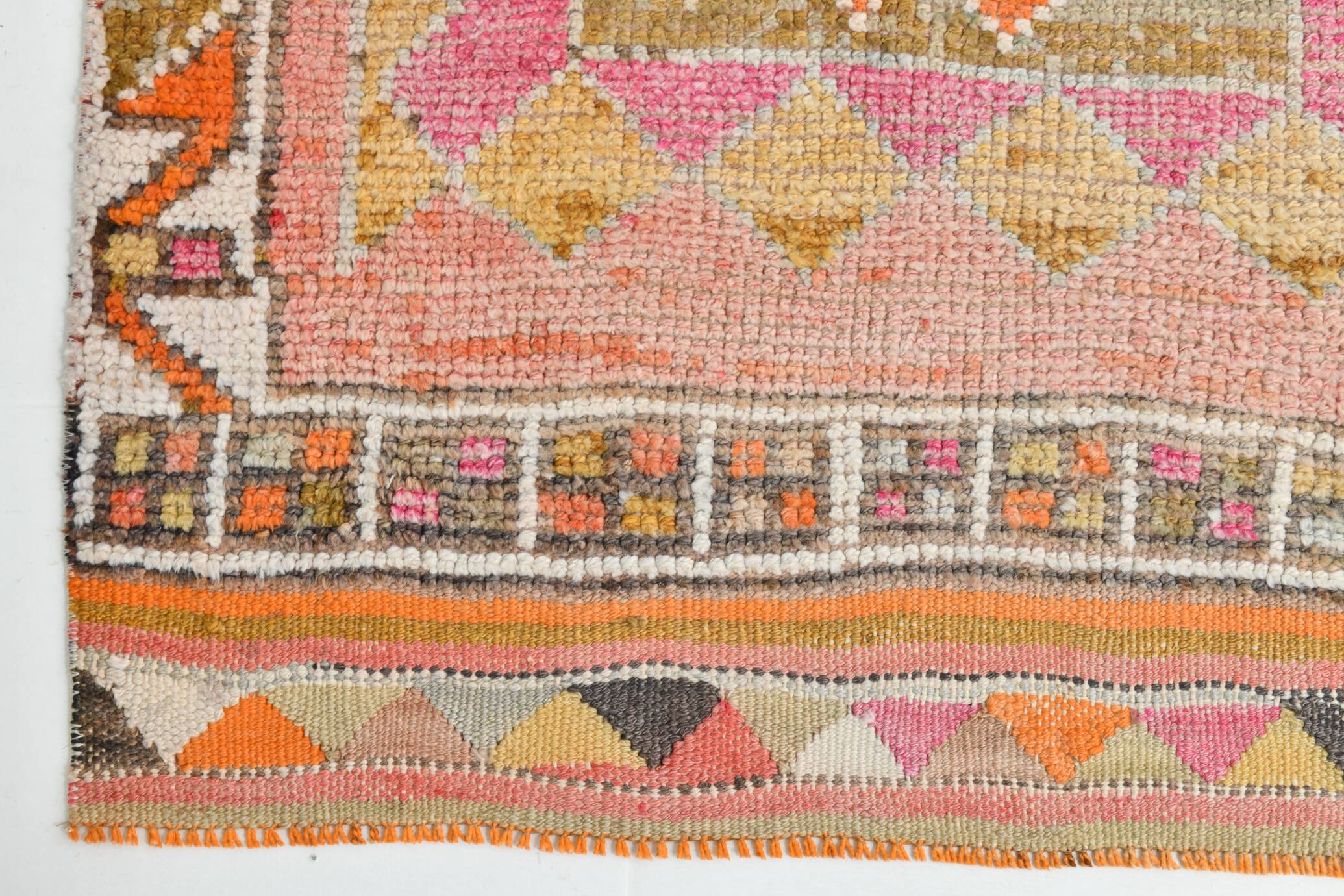 Tapis couloir kilim vintage , Orange, rose et beige boho pastel, 98x332 Cm