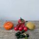 Fruits: grapes, tomatoes, oranges, cherries, kiwis in Murano glass