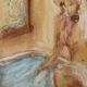 Tableau signé pastel  portrait féminin « le bain »