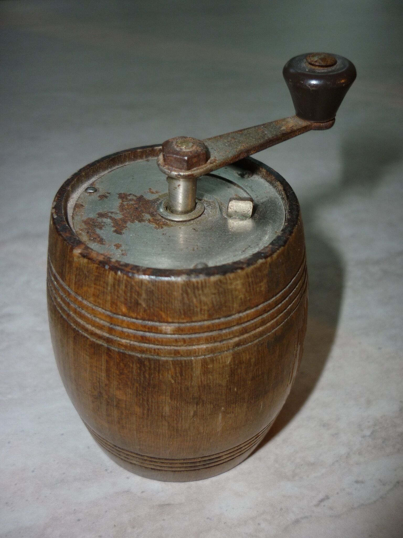 Pepper mill in vintage wooden barrel