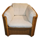 Fauteuil club en rotin & osier tressé – Fabrication Française 70s