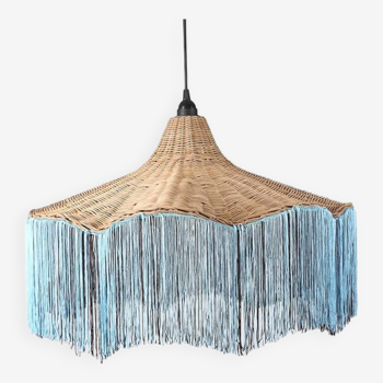 Rattan blue 60 x 40 cm, tassel pendant light