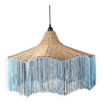 Rattan blue 60 x 40 cm, tassel pendant light