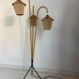 Vintage tripod floor lamp in metal and rope