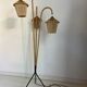 Lampadaire vintage tripode en métal et corde