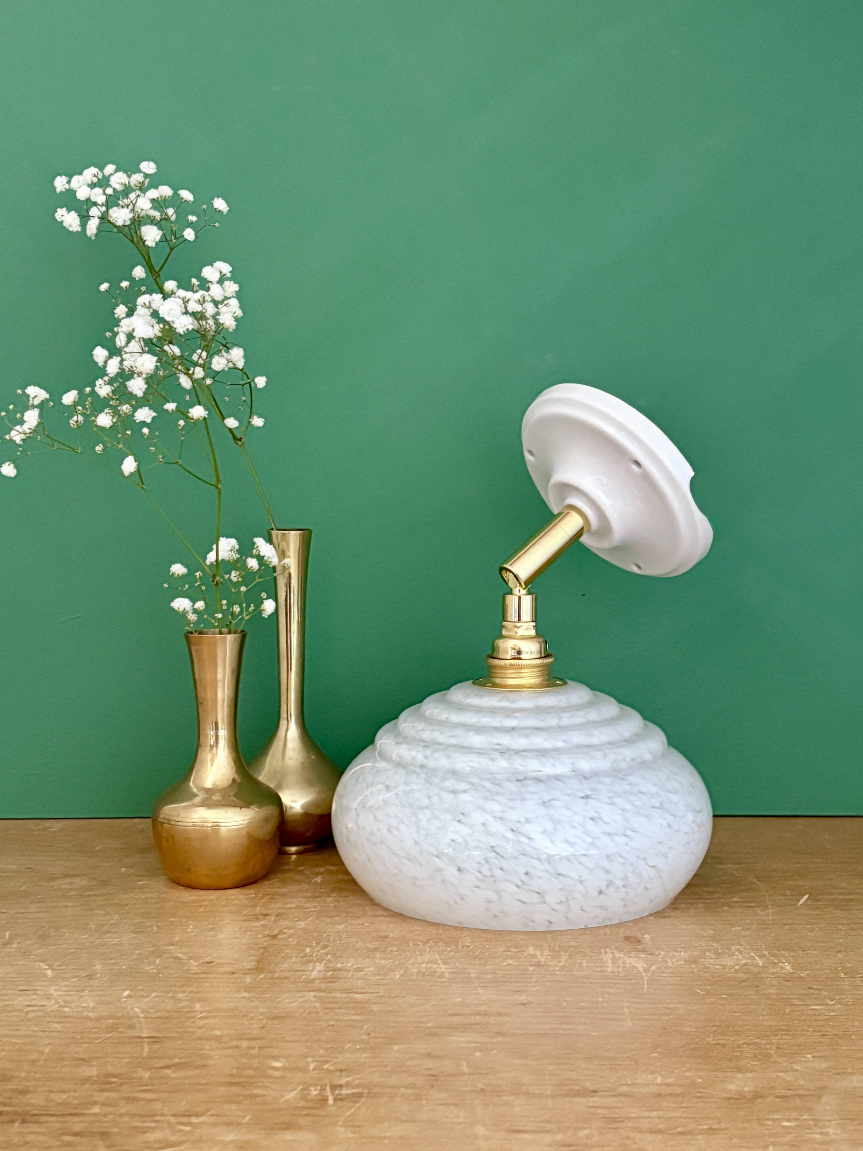 Vintage Clichy glass wall lamp with white shade