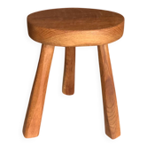 Ancien tabouret brutaliste en bois massif – petit format