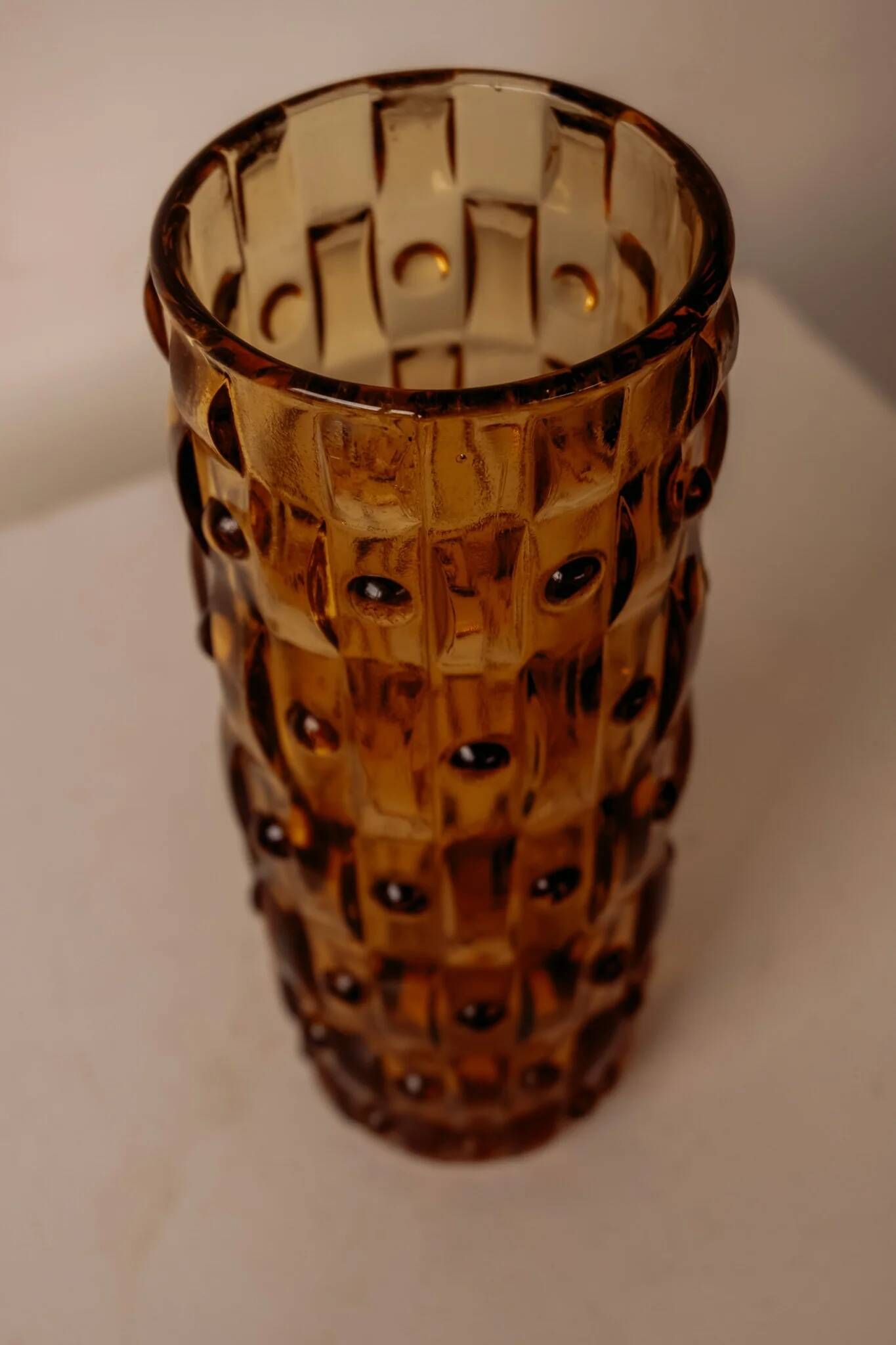 Amber glass cylindrical vase by Frantisek Vizner for Sklo Union