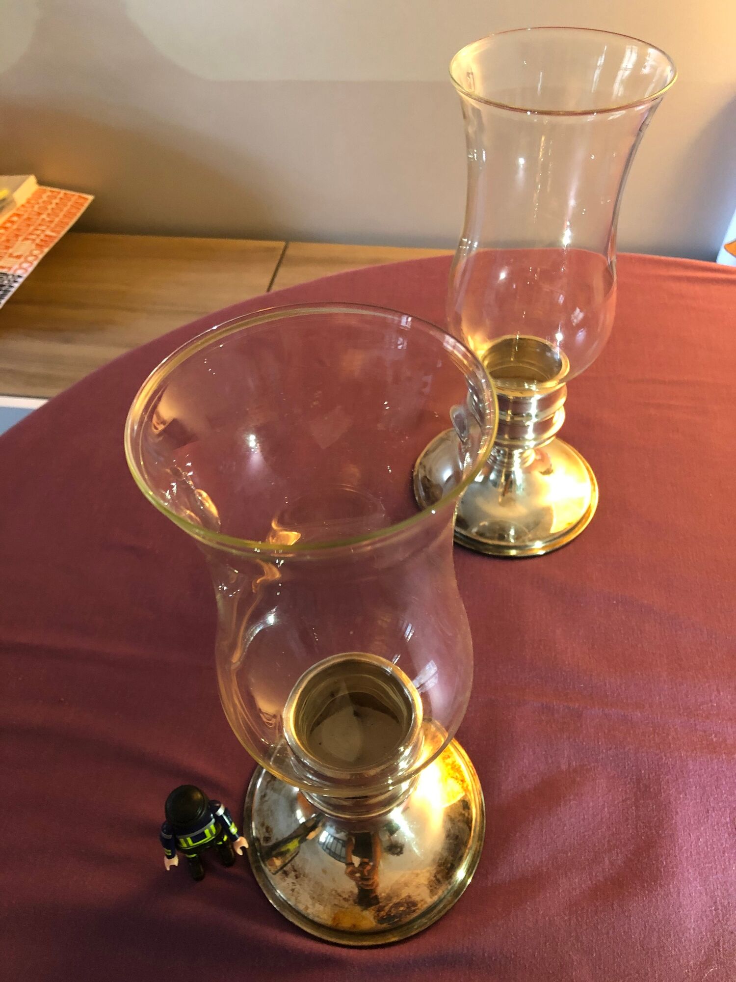Pair of glass photophore and silver metal foot