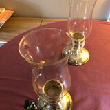 Pair of glass photophore and silver metal foot