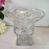Large bohemian crystal footed bowl, flared pedestal vase