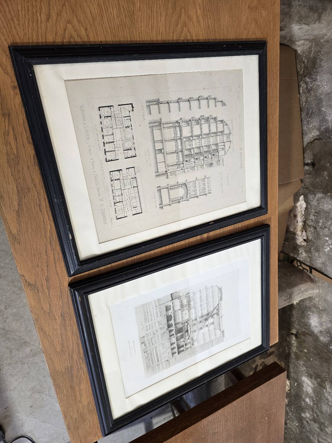 2 architect's plates under glass 1900
