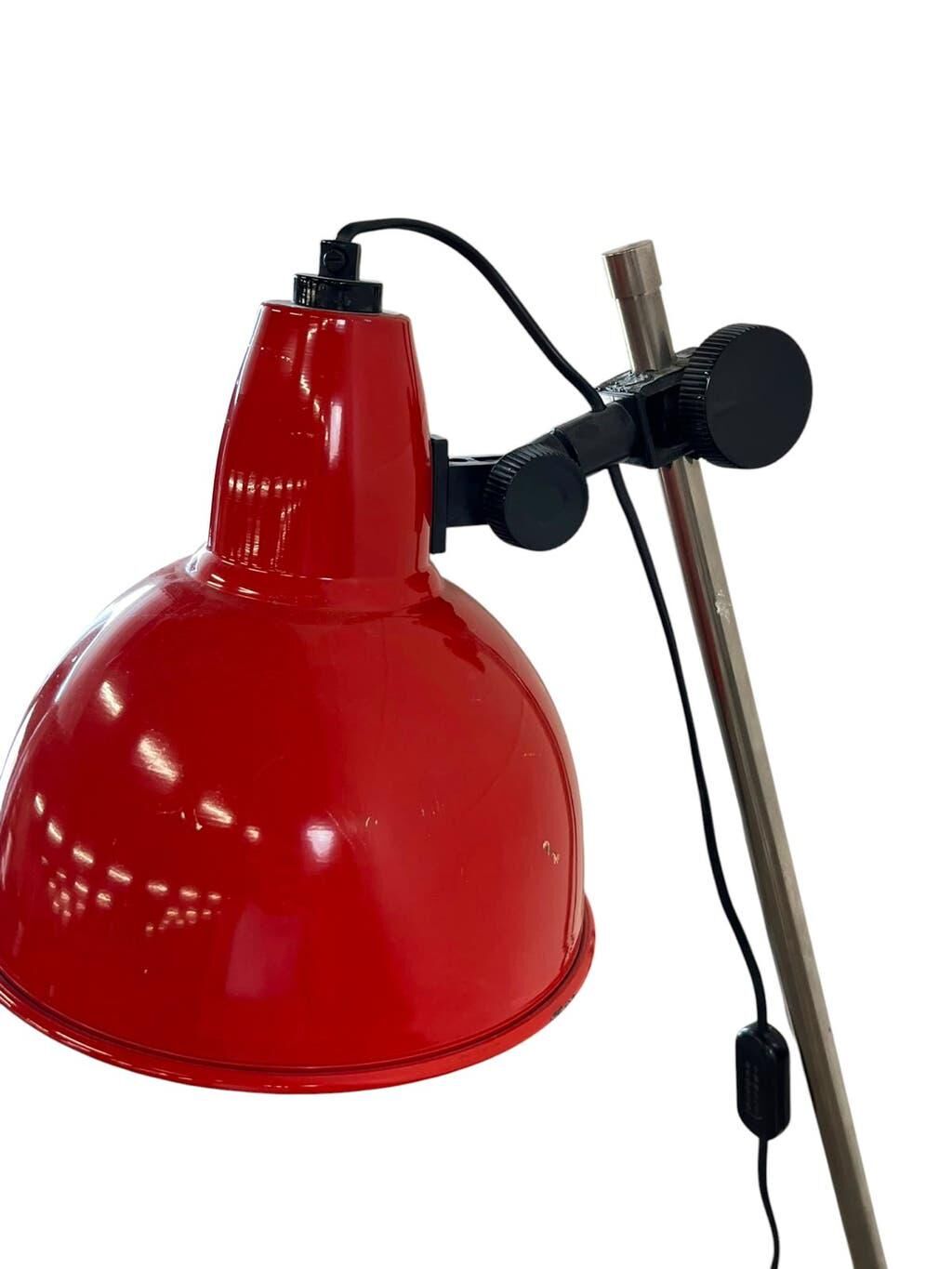 Vintage orange-red floor lamp with chrome.