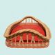 Vintage rattan tray, red Formica and scoubidou