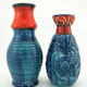 2 red and blue ceramic vases - Bodo Mans Bay Keramik - West Germany Pottery - vintage 60s