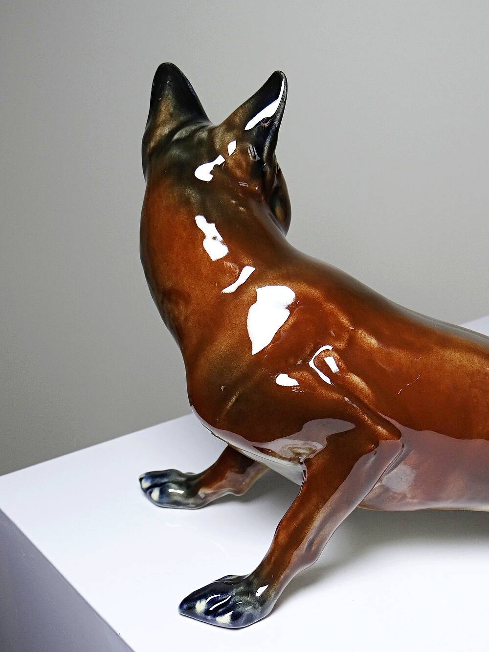 Large ceramic fox from St Clément, after Kraner, 1930s-50s.