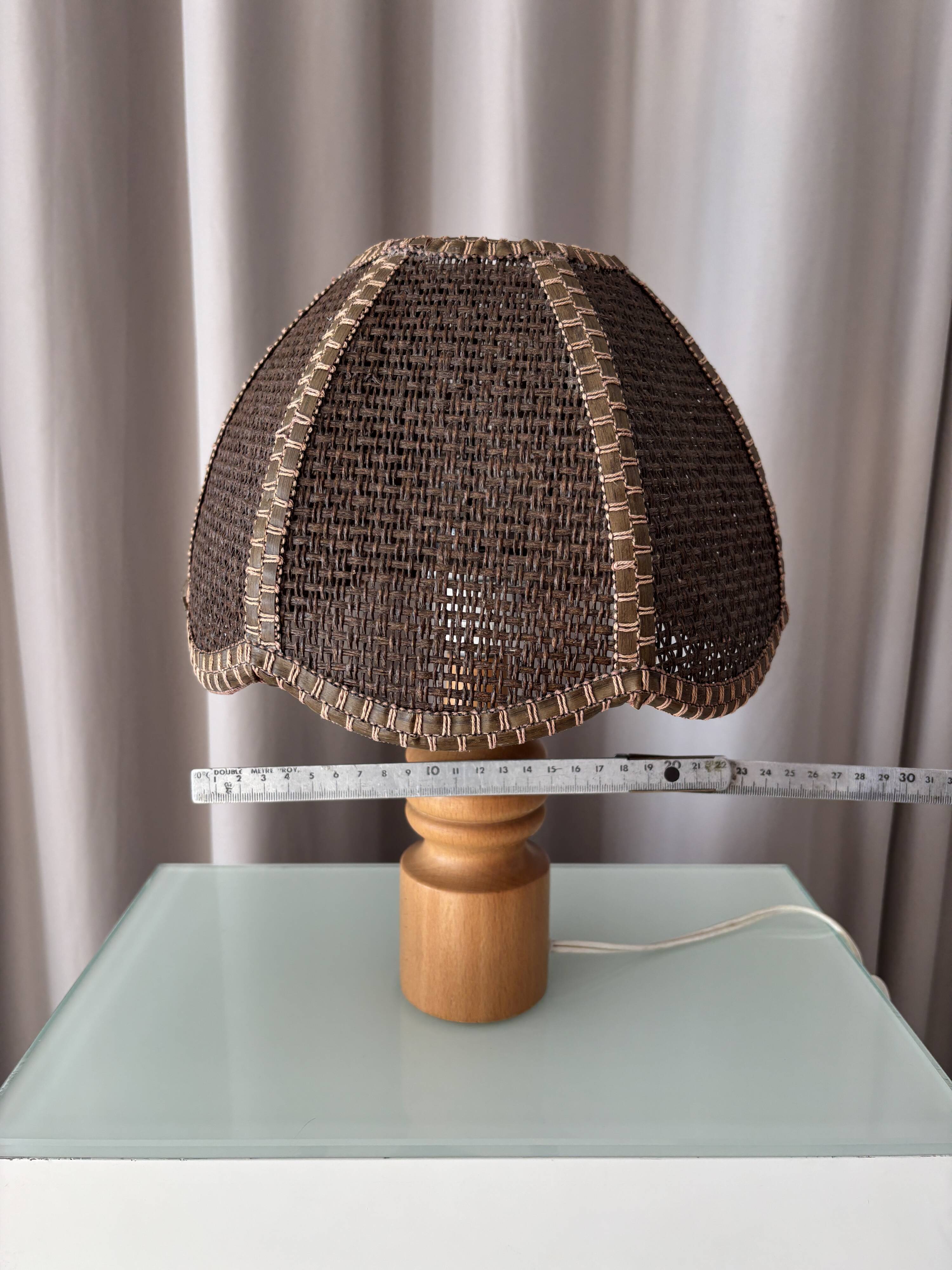 Vintage Woven Table Lamp – Wood & Rattan – 1970s
