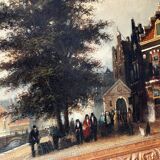 Dutch street scene oil painting in ornate frame signed Nijland