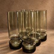 Vintage service in olive green tinted glass, Czechoslovakia, circa 1970.