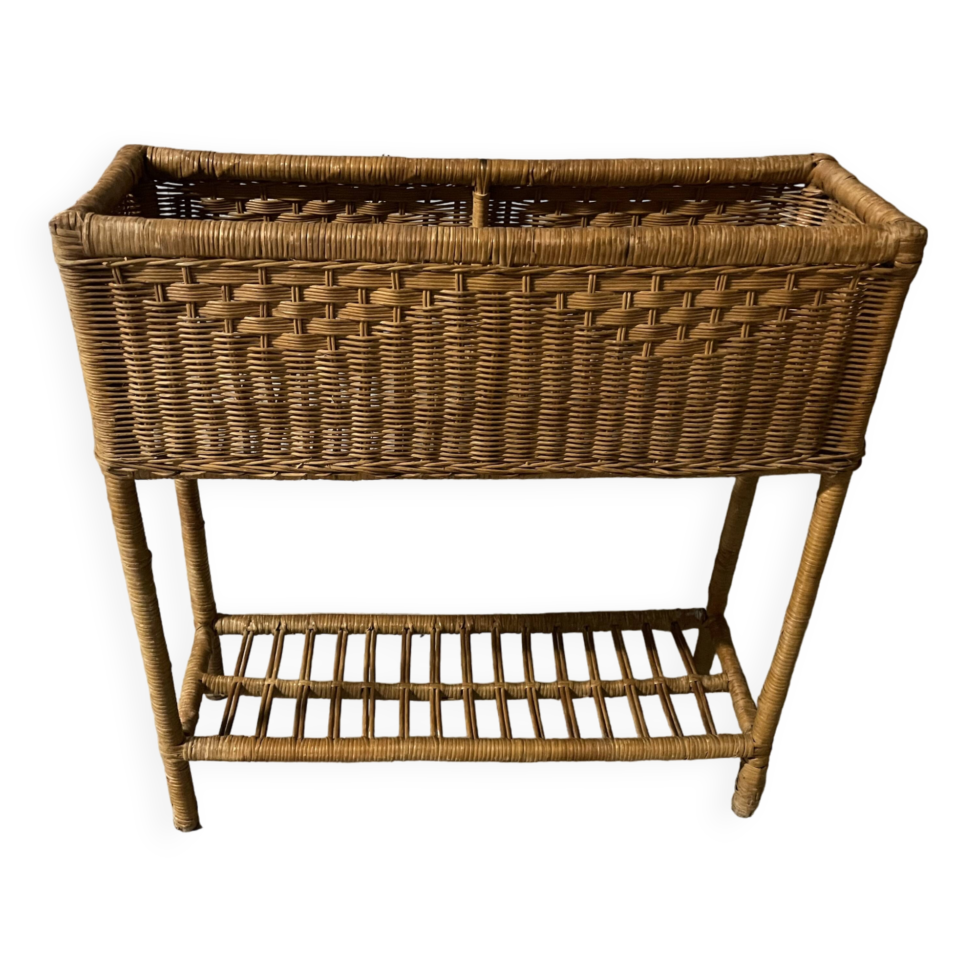 Jardinière en rotin années 60