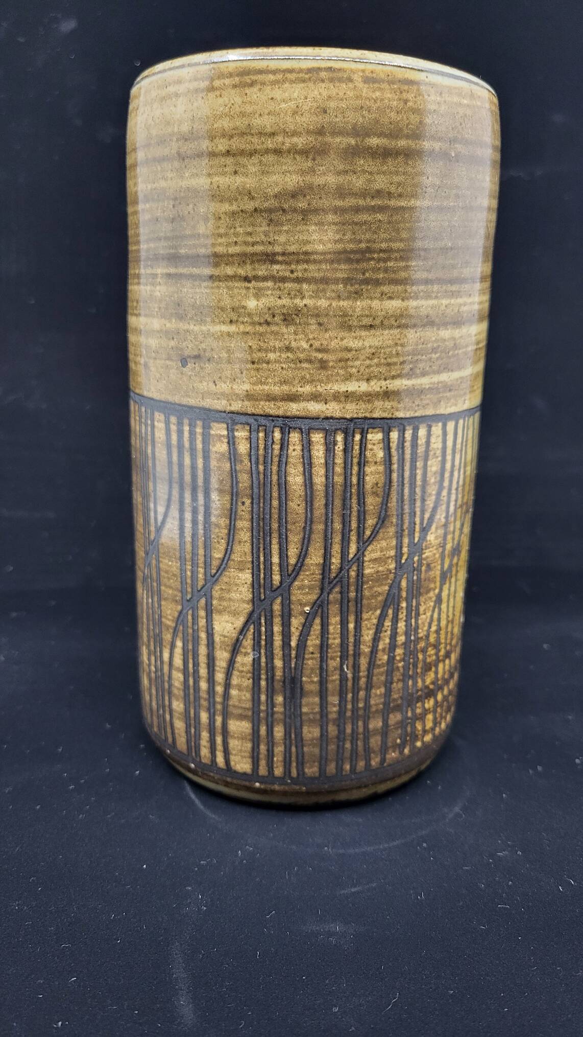 Cylindrical vase with geometric decoration by Dominique Pouchain