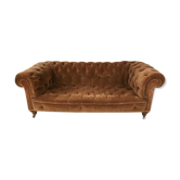 Canapé Chesterfield ancien velours marron caramel