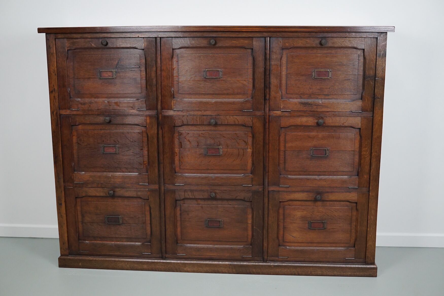 Antique french oak apothecary / filing cabinet folding doors, late 19th century