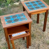 Trio of Danish Nest of Teakwood Table with Ceramic Tops