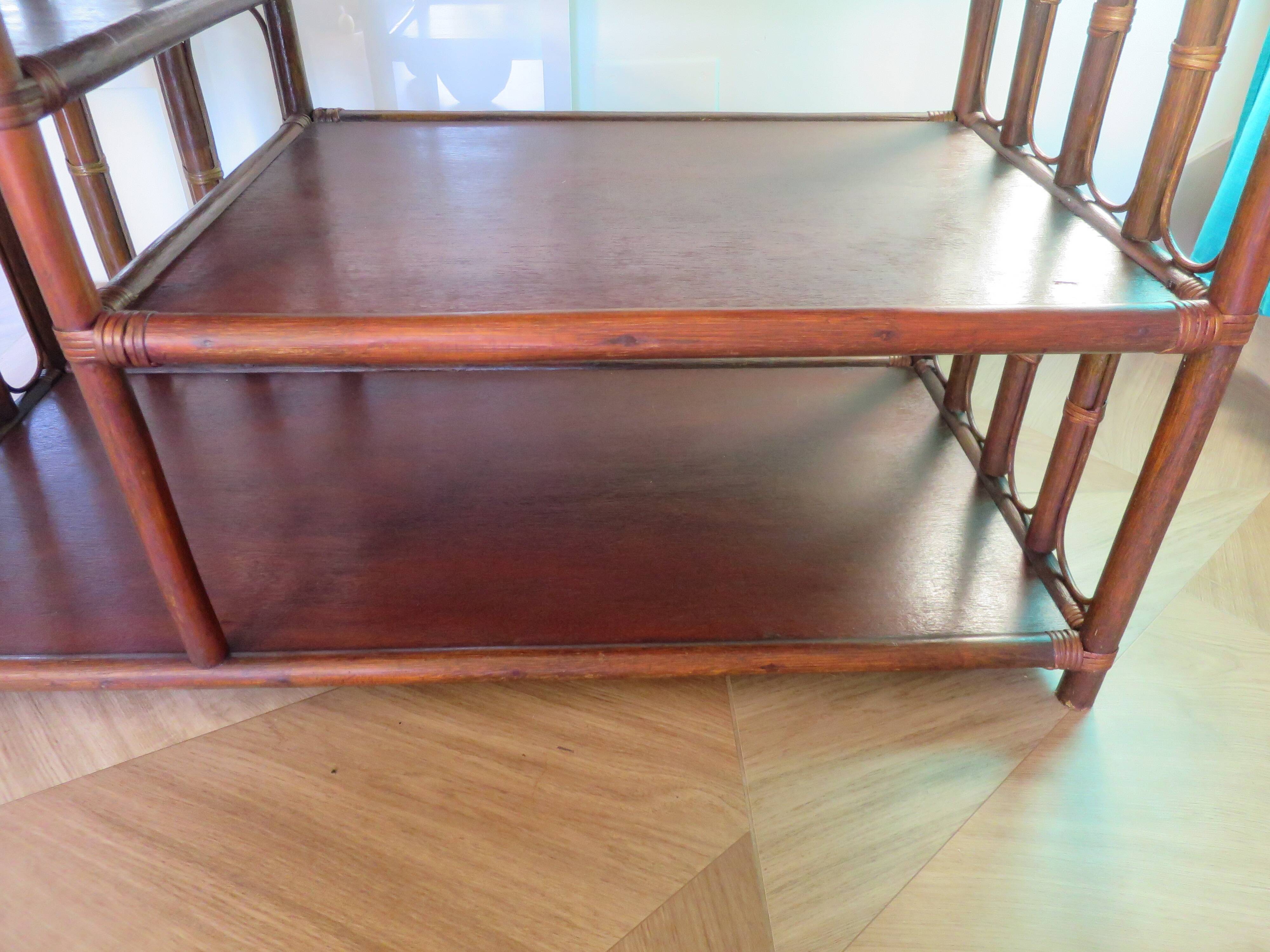 Retro side table - vinyl furniture - rattan and bamboo - 1980s