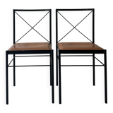 Set of 2 designer chairs in metal and cognac leather, Arrben Italy