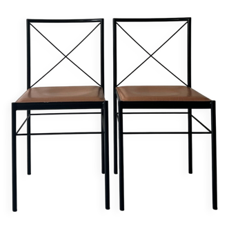 2 chaises en métal et cuir cognac, Arrben Italy