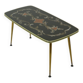 Table basse Rockabilly en verre et pieds dorés coniques, années 50