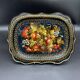 Hand-painted Russian tray, Zhostovo, signed vintage decorative tray.