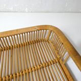 grand plateau en rotin design vintage