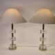 Timeless pair of Scandinavian Modern table lamps with Orrefors glass and brass